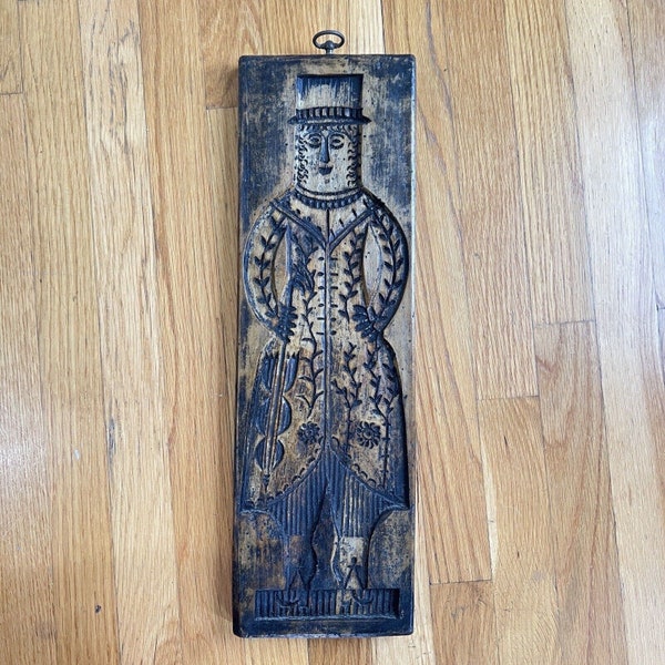 Vintage Carved Faux Wood Hand Finished Folk Art Man 1969 Dutch Cookie Mold Signed