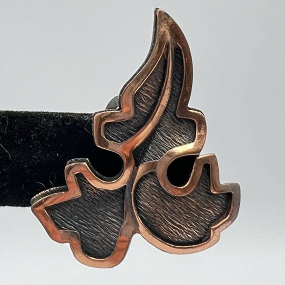 Vintage Earrings Copper Leaf Earrings Modernist M… - image 2