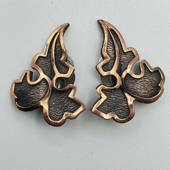 Vintage Earrings Copper Leaf Earrings Modernist M… - image 1