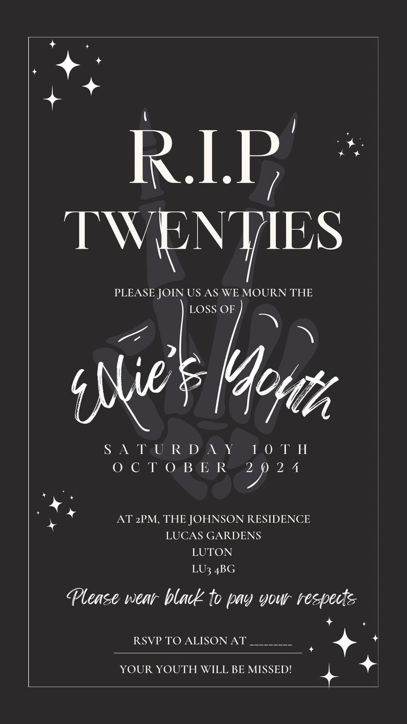 30th Birthday- RIP to My Twenties Digital Invite - Etsy