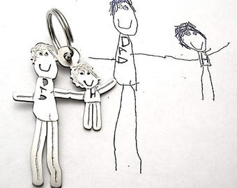 Dessin de votre enfant sur un porte-clés pour papa, porte-clés sentimental durable, dessin sur métal, titane, porte-clés artistique fabuleux - Formia Design