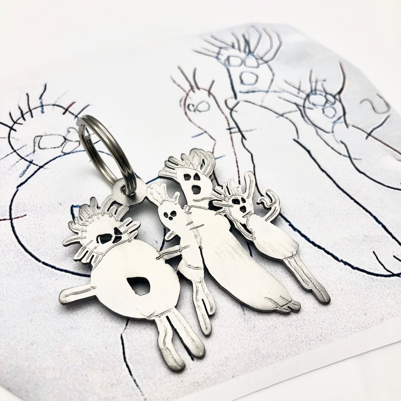 Your child's drawing on key chain for DAD durable image 1