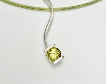 Lemon green Quartz pendant necklace, Stack your pendant, lemon yellow greenish necklace, hand crafted in USA