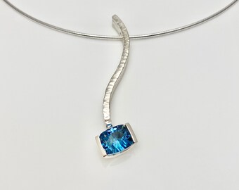 Deep blue Topaz pendant necklace, stack pendant in gorgeous blue color, simple and clean design