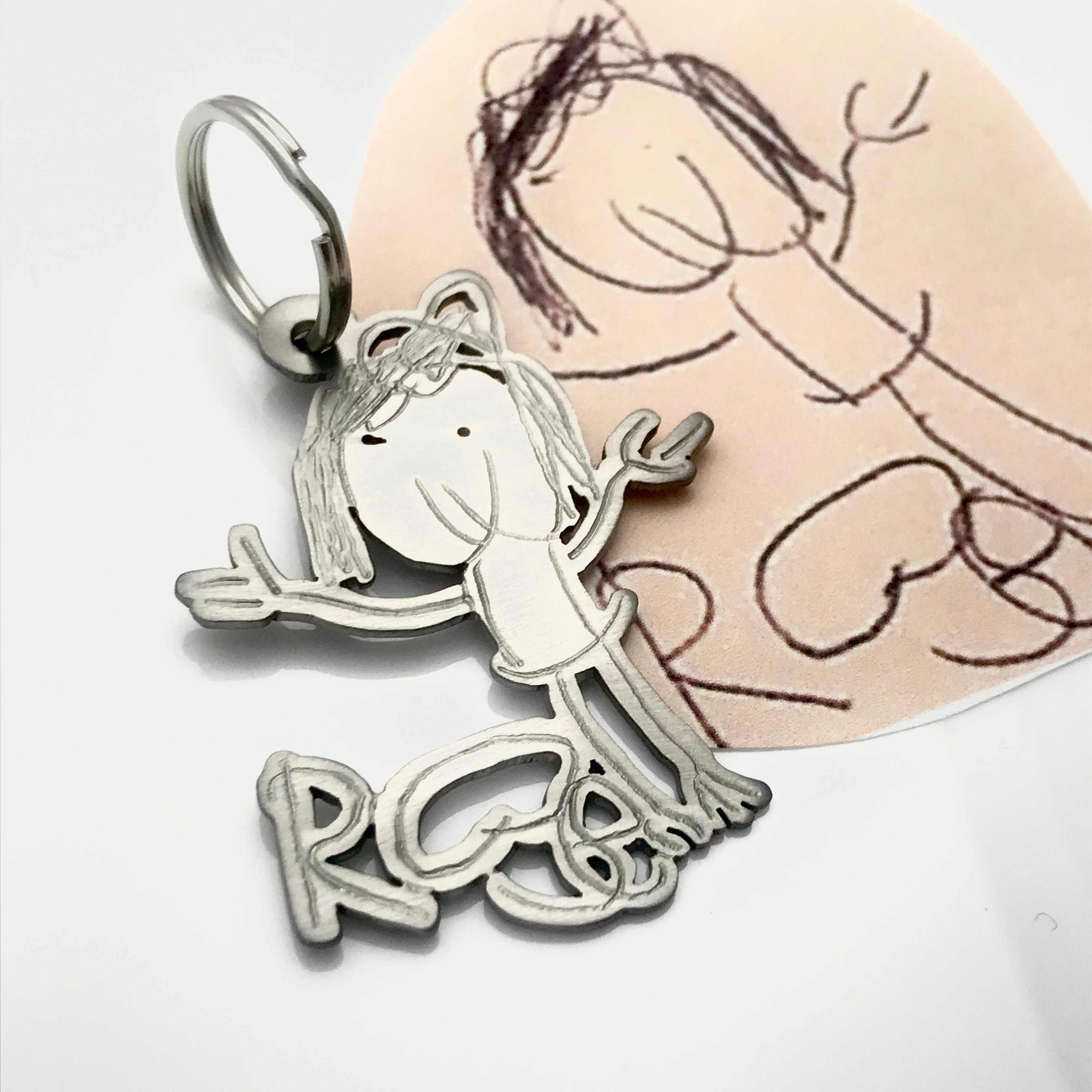 Personalized Kids Drawing Keychain Silver / 925 Sterling Silver