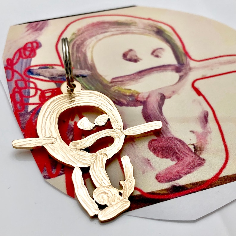 Bronze Key Fob With Your Childs Drawing Kids Art as a Key Etsy