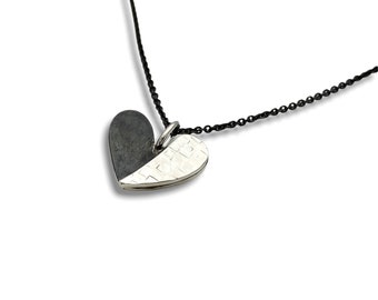 Ying yang silver heart pendant necklace,