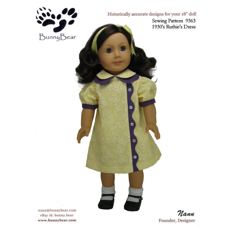 PDF sewing pattern 1930s Ruthies meet dress for 18 inch American Girl doll Kit scallop trim collar