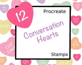 Procreate Conversation Heart Stamps | iPad Brush Set | Lettering | Digital Planning | Procreate App | Valentine | Classic | Digital Stamp