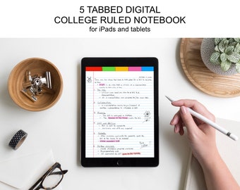 Blank Notebook Digital 5 Tab Student Notebook Template | College Customizable Notebook | iPad College School | GoodNotes | Tablet Journal