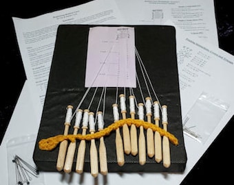 KIT: Bobbin Lace Beginners Kit with instructions - DIY - includes Bobbins, Thread, Instrctions, Pillow, Bobbin Minder, Pins - Free Shipping