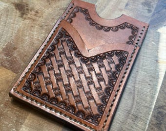 Brown Leather Boot Top Basketweave Card Wallet