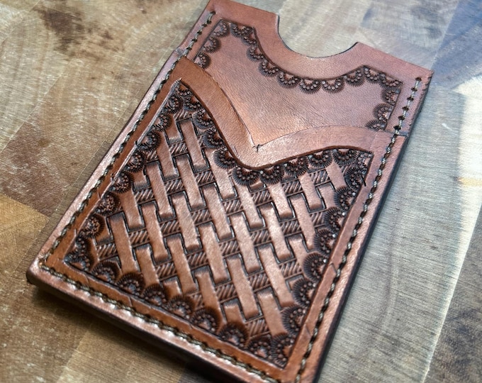 Brown Leather Boot Top Basketweave Card Wallet