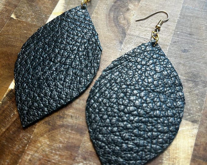 Black Leather Feather Earrings