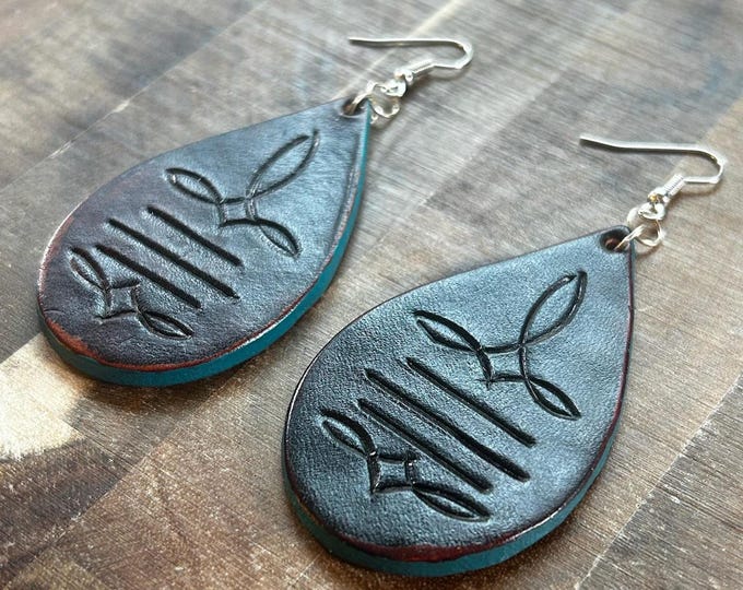 Boot Scootin’ Leather Earrings (Teal edge)