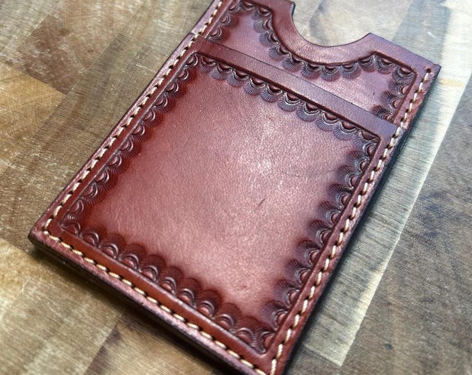 Chestnut Leather Border Stamped Card Wallet