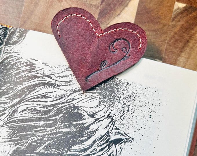 Heart-Shaped Leather Page-Top Bookmark