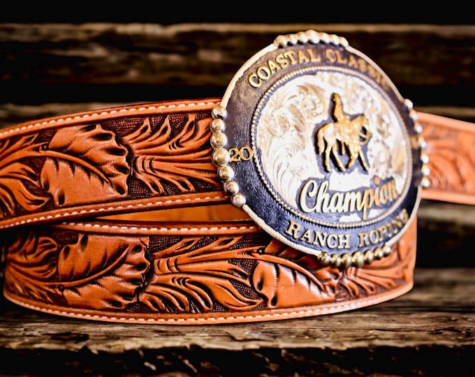 Western, hand carved  leather belt