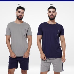 Men&#39;s Cotton Lounge Set: T-Shirt and Shorts with Pocket