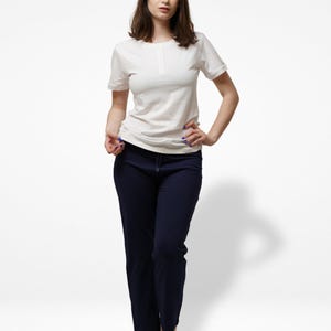 Women's Petite Cotton Blend Loungewear Set, Short Sleeve Button Top, Drawstring Pants