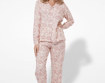Women Warm White Floral Printed Pyjama Set | Nightwear Dress