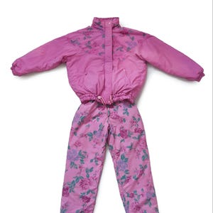 Vintage 80s/90s Ski Set – Pink Floral Retro Jacket & Pants – S Pants / M-L Jacket