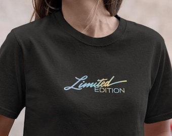 Limited Edition Rainbow Gradient Text Modern Statement Minimal Typography Tshirt