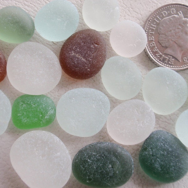 English frosted sea glass  18 all sizes flat button like for jewellery mix  gems