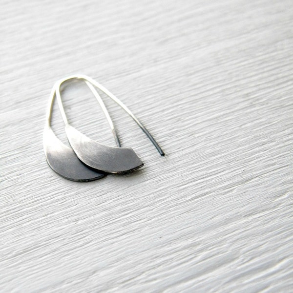 Ombre Industrial Silver Earrings  - handmade sterling silver organic look hoop earrings, black and white, made in Italy
