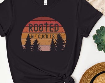 Rooted In Christ Christian Black Tshirt,Faith Shirt, Retro Christian Tshirt,Bible Verse Shirt,Womens Christian TShirt,Men's Christian TShirt