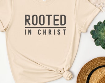 Rooted In Christ Cream Christian Tshirt,Faith Shirt, Retro Christian Tshirt,Bible Verse Shirt,Womens Christian TShirt,Men's Christian TShirt