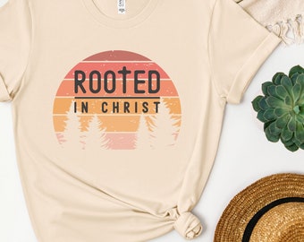 Rooted In Christ Christian Cream Tshirt,Faith Shirt, Retro Christian Tshirt,Bible Verse Shirt,Womens Christian TShirt,Men's Christian TShirt