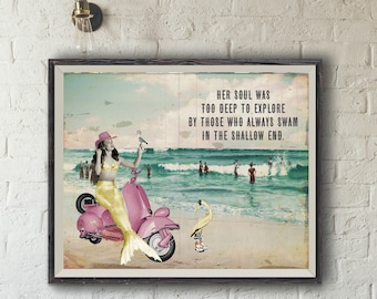 Mermaid Photo Collage Art Poster Print, Inspiring Quote, Uplifting Gift, Beach Wall Decor ,Ocean Art, Beach House Decor, Beach House Gift