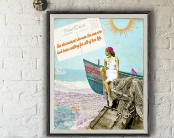 Beach Photo Collage Art Poster Print, Uplifting Gift,Motivational Quote, Break Up Art, Empowering Art, Ocean Home Decor, Beach House Gift