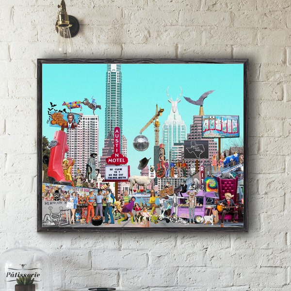 Fun Austin Art Print,Texas Art, Photo Collage Poster Print ,Austin Texas Wall Decor,South Congress Art,Unique Wall Decor,Colorful Wall Decor