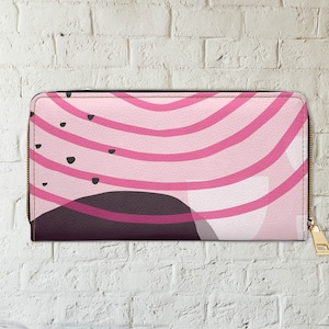 Cartera con cremallera para mujer, cartera estilo mod, cartera rosa, cartera de piel sintética, cartera colorida para mujer, regalo de damas de honor, regalo para mamá, cartera con cremallera para mujer