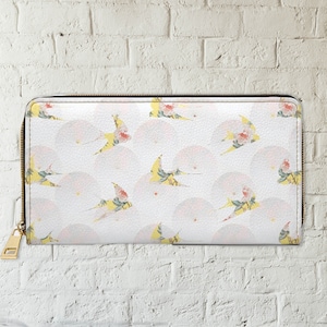 Cartera con cremallera para mujer, Cartera de pájaro, Cartera de cuero sintético, Cartera grande para mujer, Regalo para mamá, Cartera linda, Regalo de dama de honor, Cartera con cremallera para mujer