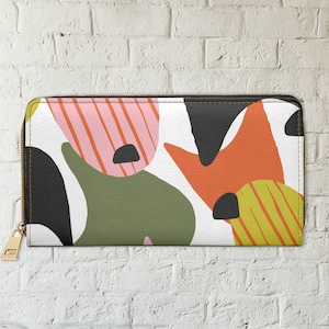 Cartera con cremallera para mujer, billetera mod, billetera colorida, billetera con cremallera alrededor, billetera de cuero sintético, billetera retro, billetera con cremallera, billetera grande para mujer, regalo de mamá