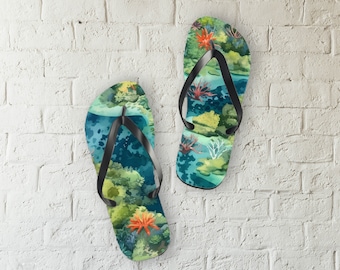 Womens Flip Flops, Ocean Flip Flops, Reef Themed Flip Flops,Colorful Beachwear,Womens Fun Footwear, Summer Beach Shoes,Casual Beach Slippers