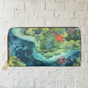 Cartera con cremallera para mujer, Cartera oceánica, Cartera azul, Cartera grande para mujer, Cartera colorida, Regalo para mamá, Cartera de vacaciones, Cartera con cremallera