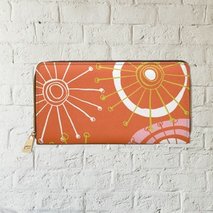 Cartera con cremallera para mujer, cartera abstracta, cartera naranja, cartera de piel sintética, cartera colorida para mujer, regalo para mamá, regalo de dama de honor, cartera retro