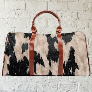 Waterproof Travel Bag, Weekender Bag, Durable Carry On Luggage, Faux Cowhide Bag, Travel Lover Gift, Bag for Bridesmaids, Womens Duffle Bag