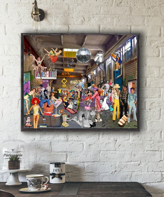 ★AAKAM★ Collage Artwork Half Top Funny Party Collage Art Print, Home Decor Gift Idea, Sassy