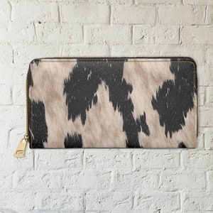Cartera con cremallera para mujer, cartera de piel de vaca sintética, cartera de piel sintética, cartera grande para mujer, regalo para mamá, cartera única, regalo de dama de honor, cartera con cremallera