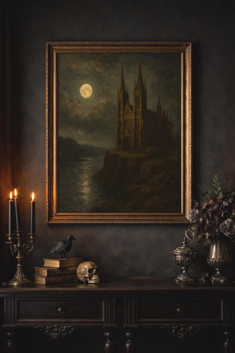 Gothic Cathedral Landscape Oil Painting, Moody Wall Art Poster Image - Etsy