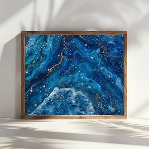 Large Abstract Blue and Gold Oil Painting | Modern Wall Art for Living Room | Scandinavian Home Decor