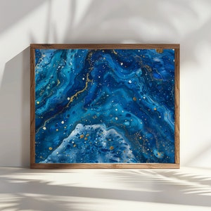 Abstract Blue & Gold Oil Painting | Digital Download Wall Art | Home Decor | Modern Abstract Art | Instant Download | Blue Wall Art