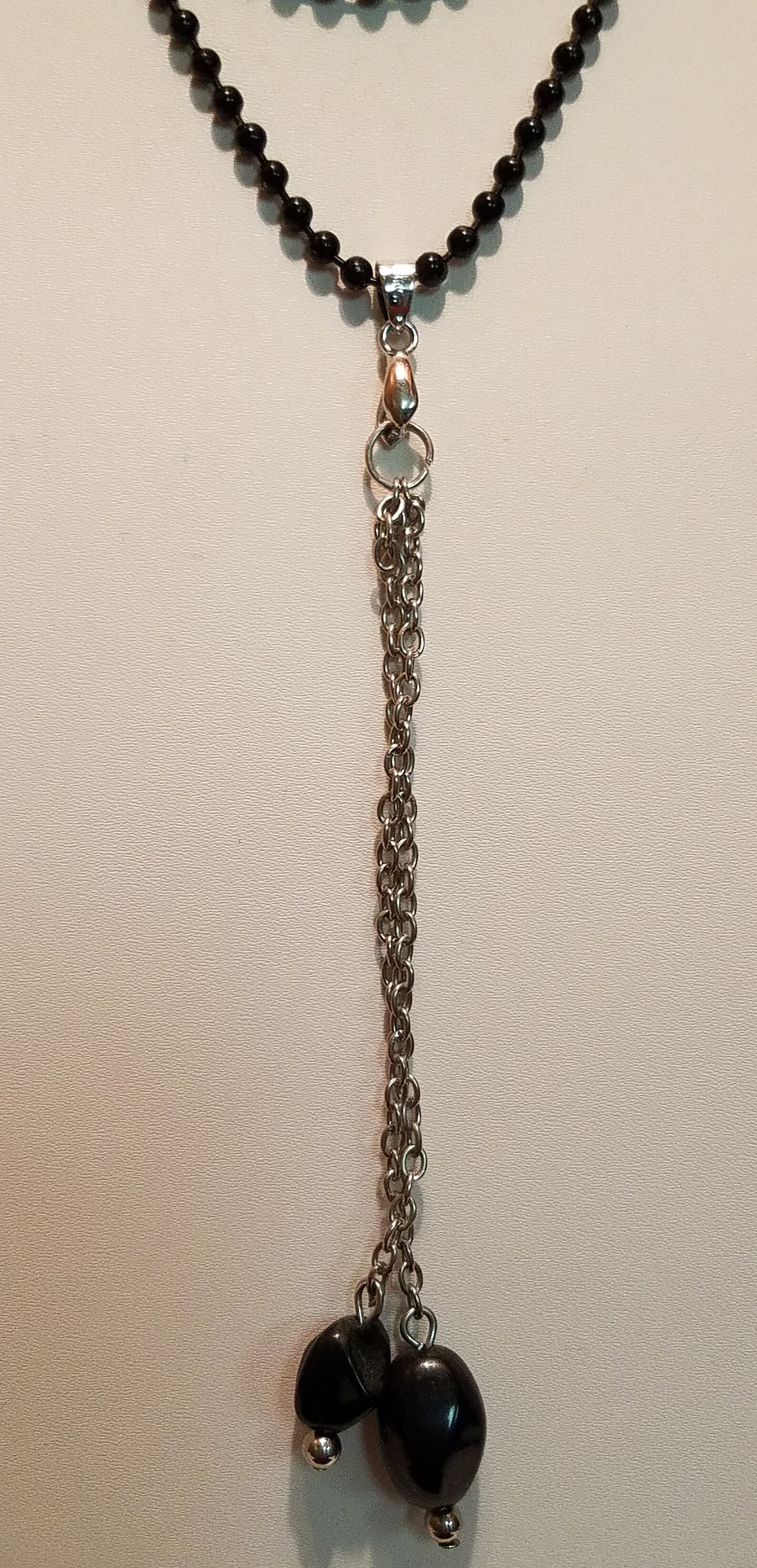 19 Long Black Ball Chain Necklace With Black Bead Drops Etsy Sweden