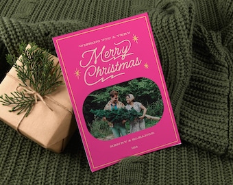まりぃ♡ページ BRIGHT RETRO CHRISTMAS Photo Card Template | Simple Vintage