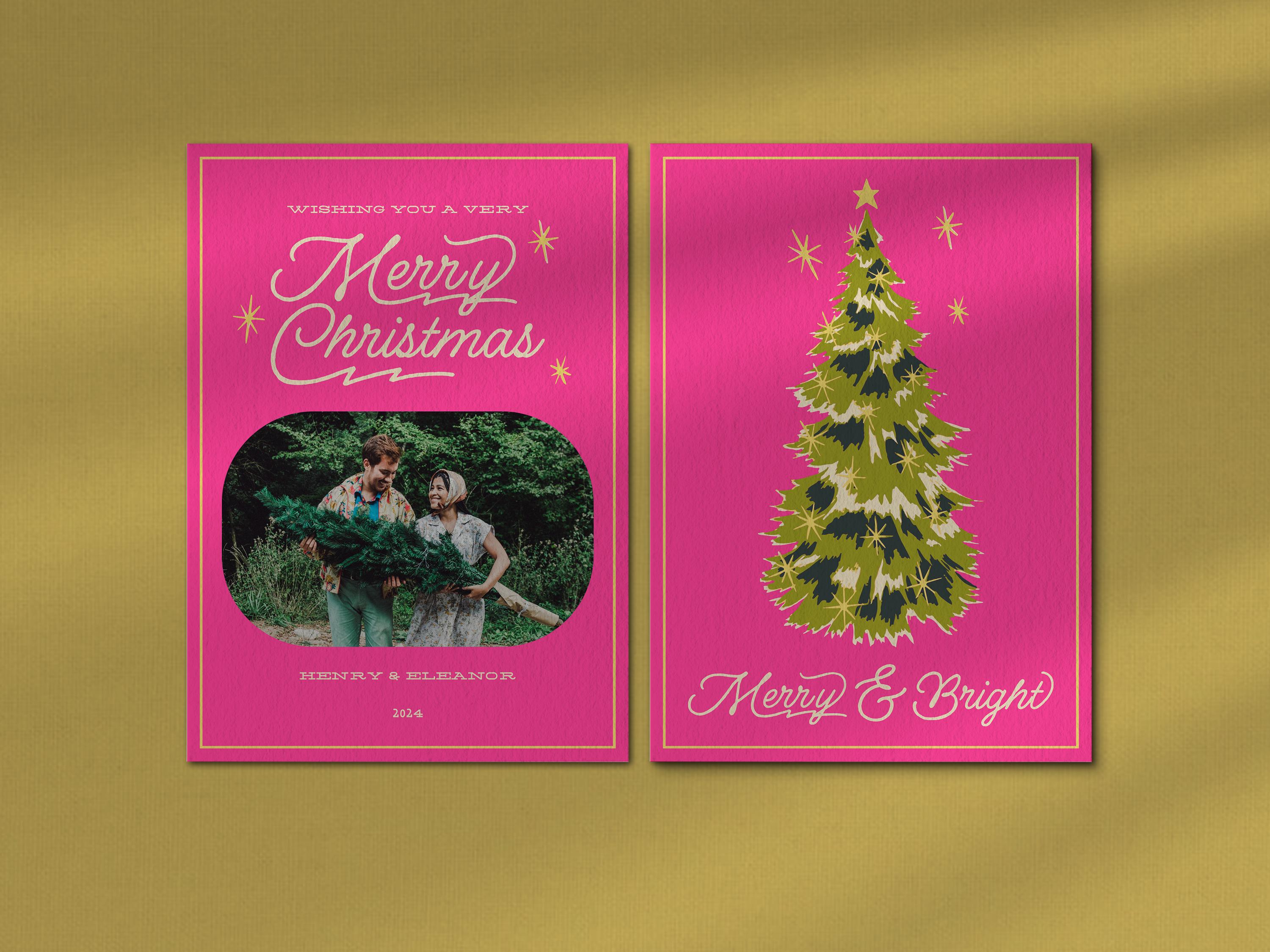 ❤︎れ❤︎ページ BRIGHT RETRO CHRISTMAS Photo Card Template | Simple Vintage